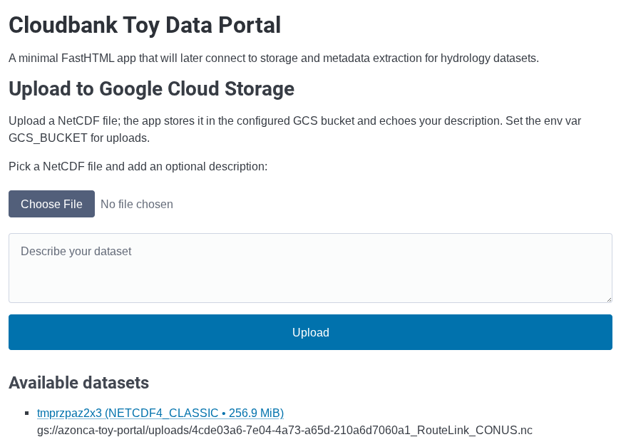 Portal upload list